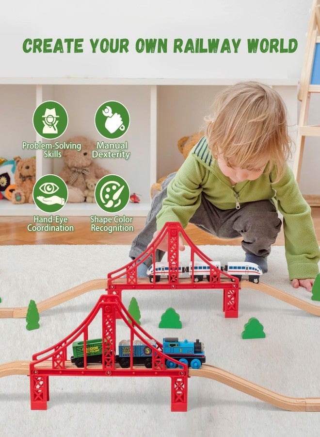 Payarma Wooden Train Track Accessories Train Railway Accessories Double Suspension Train Bridge Toy Train Set for Toddlers 3-5 Train Tracks Compatible with All Leading Brands - Image 4